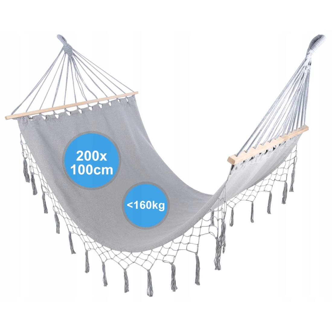 Záhradná hojdacia sieť Ibiza 160 kg, 200 x 100 cm + montážna sada zdarma 