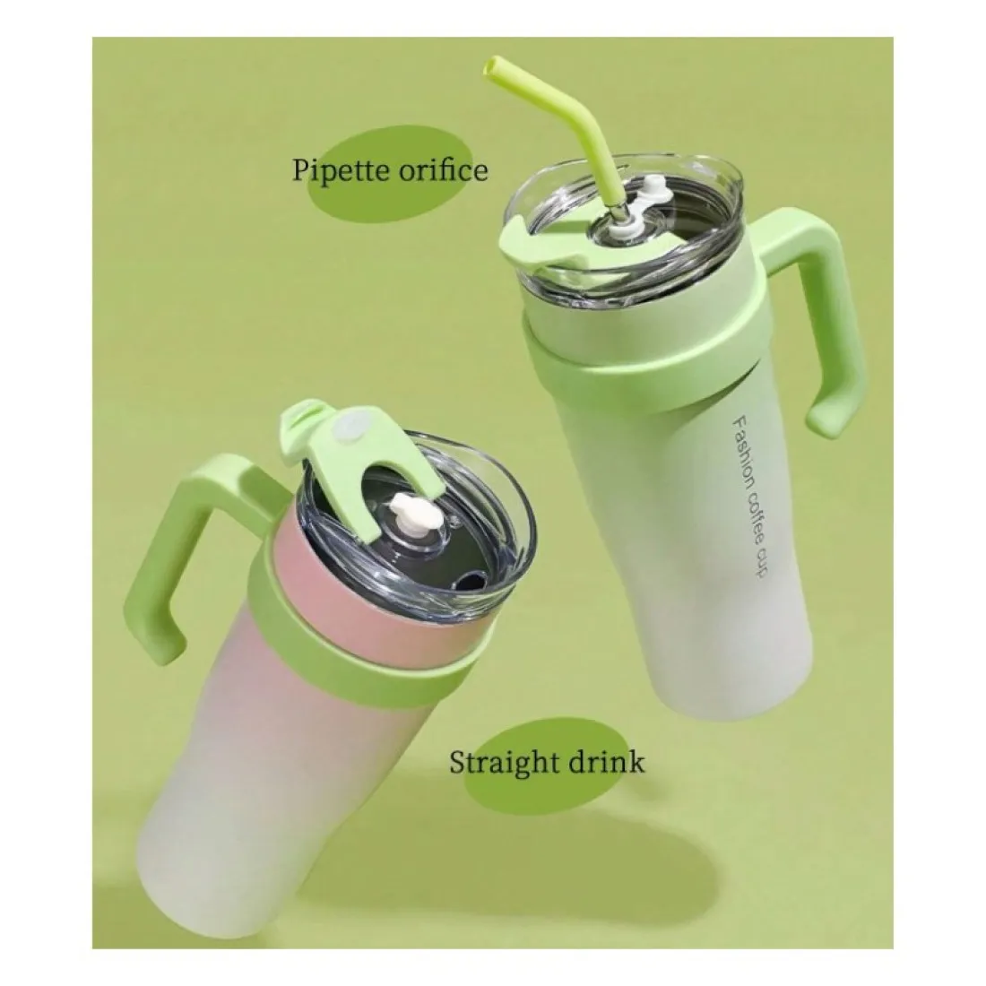 Termohrnček s rukoväťou a slamkou 1200 ml - ružový