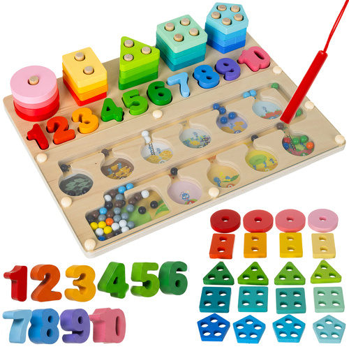 Drevené Montessori počítadlo/sorter 3v1, 30 × 22,5 cm