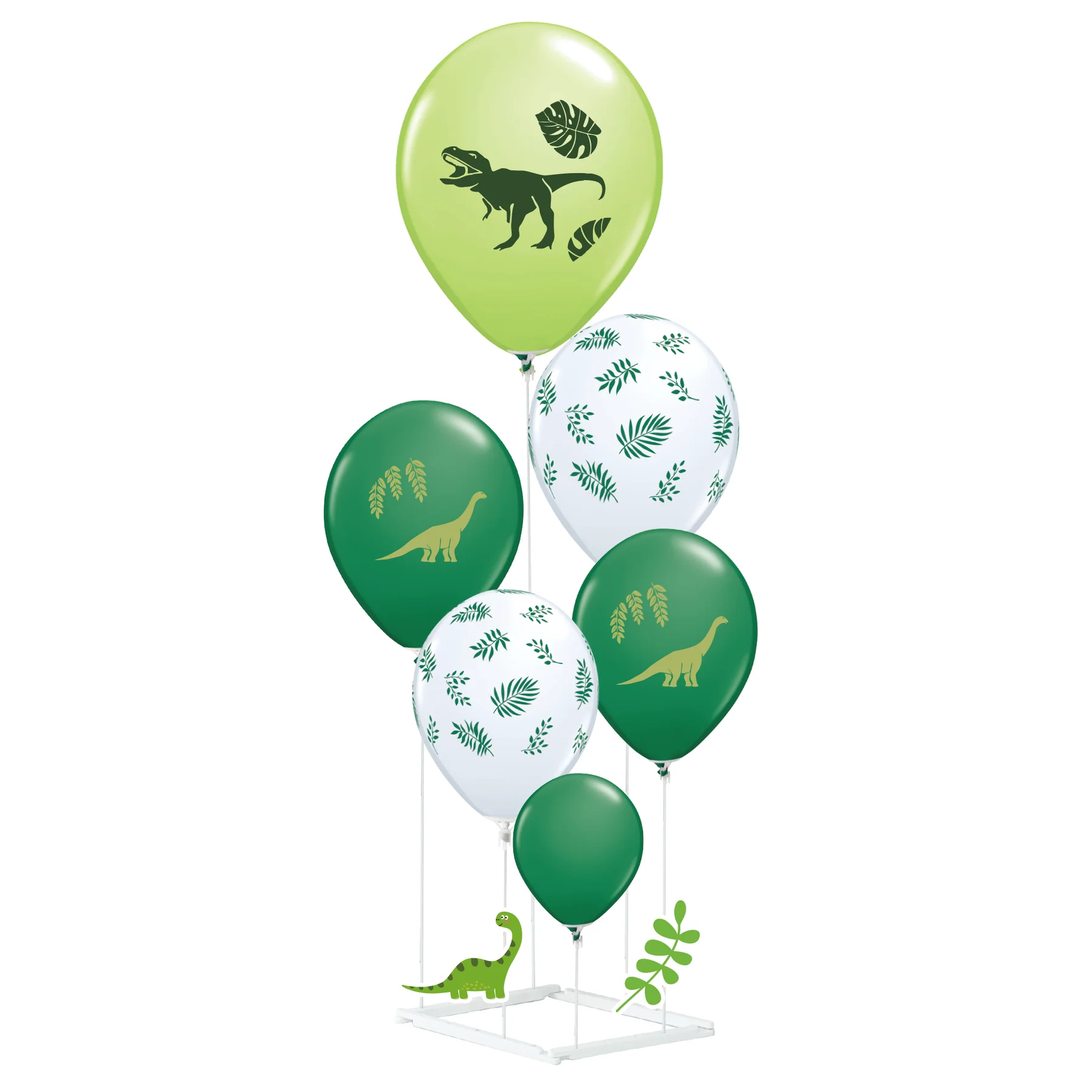 Balóny Dinosaury zeleno-biele 6 ks – sada so stojanom DIY