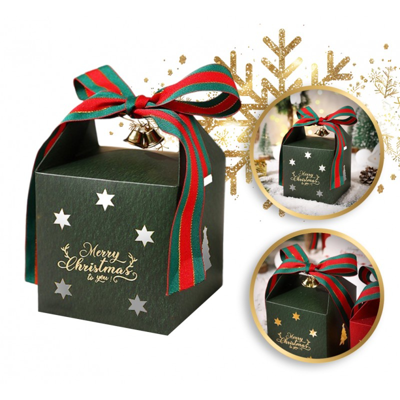 Ozdobná darčeková krabička s mašľou Merry Christmas 10x10x10 cm - zelená