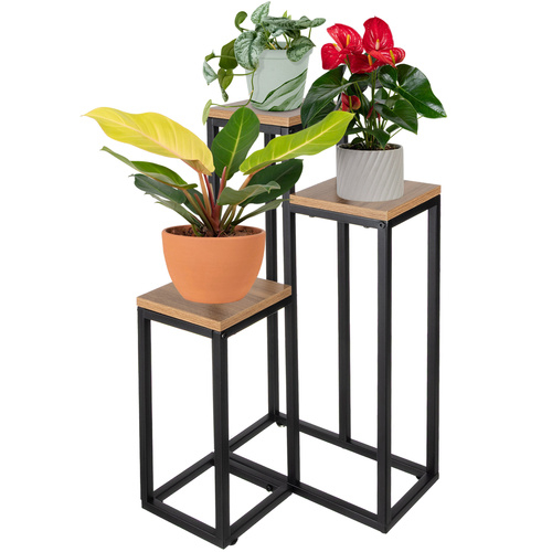 Kovový 3-úrovňový stojan na kvety Loft 67 cm, čierny
