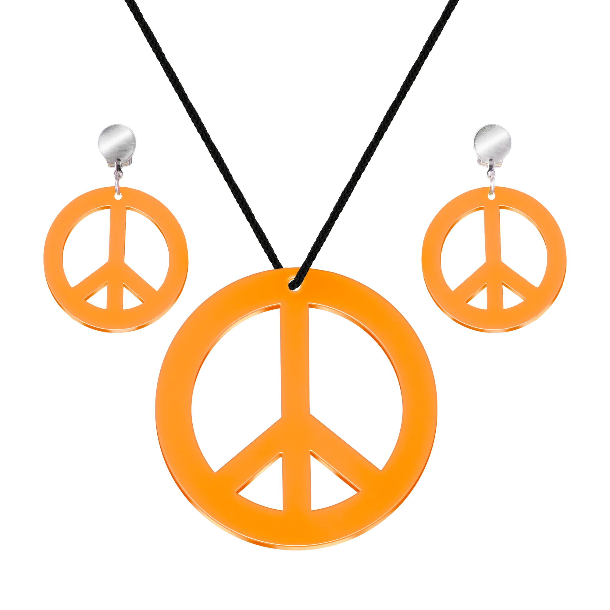 Neónový náhrdelník a klipsy peace orange party set