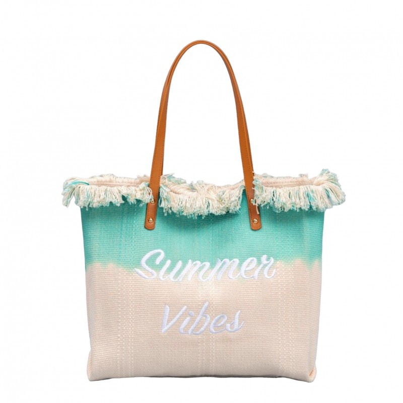 Plážová taška v boho štýle - tyrkysové ombre