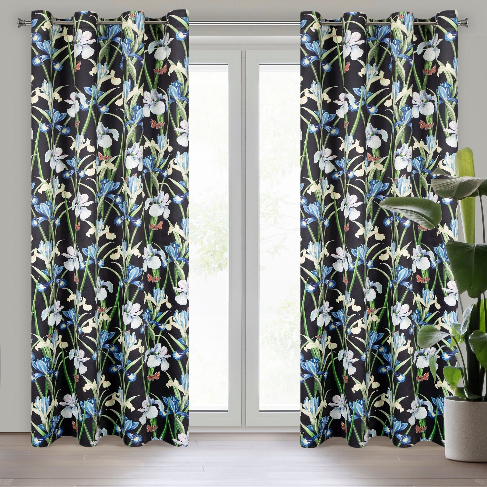 Záves 140x250 cm zamatový čierno-modrý na kovové krúžky MAJA