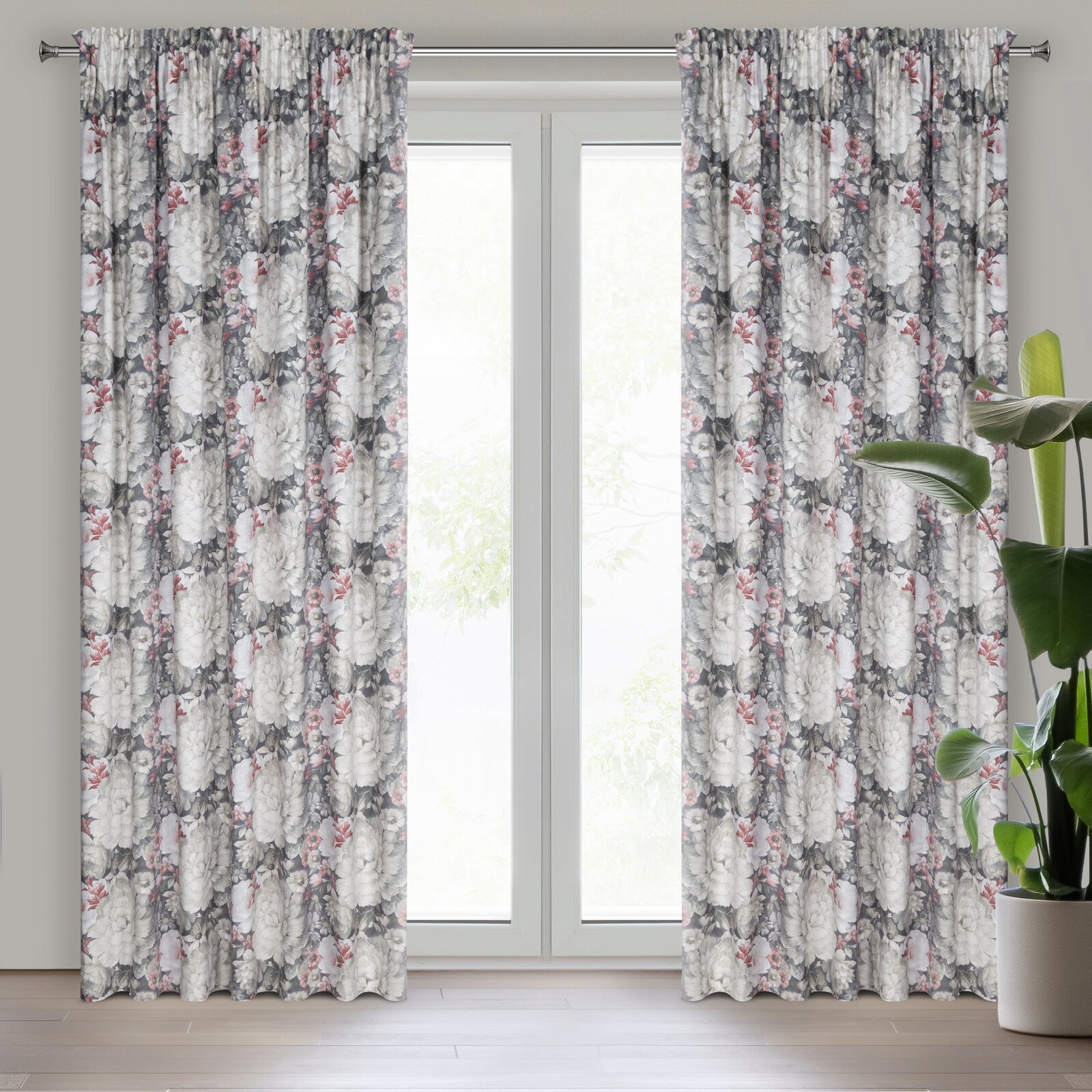 Záves 140x270 cm zamatový krémový, tmavoružový na riasiacu pásku LUCIA