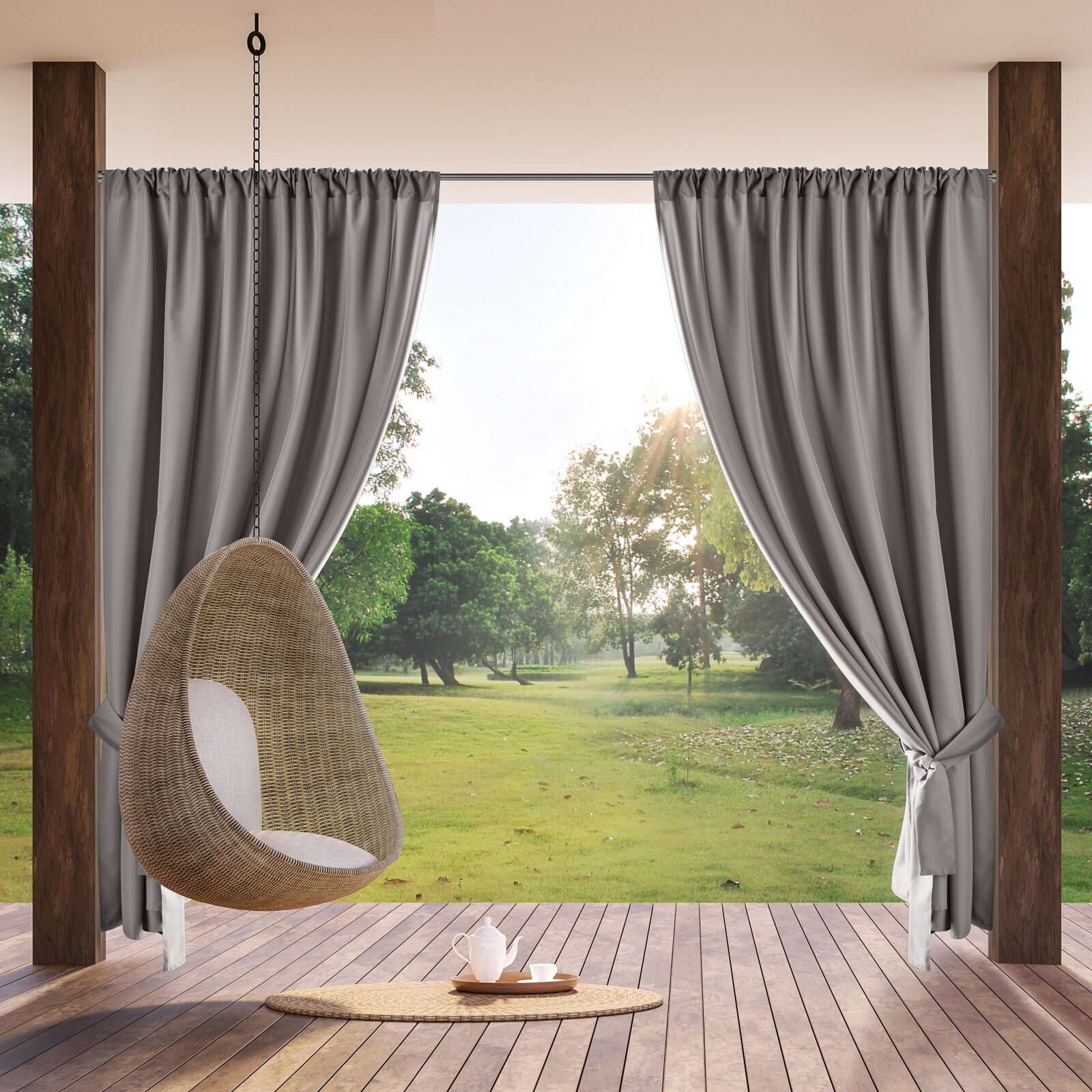 Záves 155x200 cm vodoodolný matný polyester oceľový na tunel GARDEN