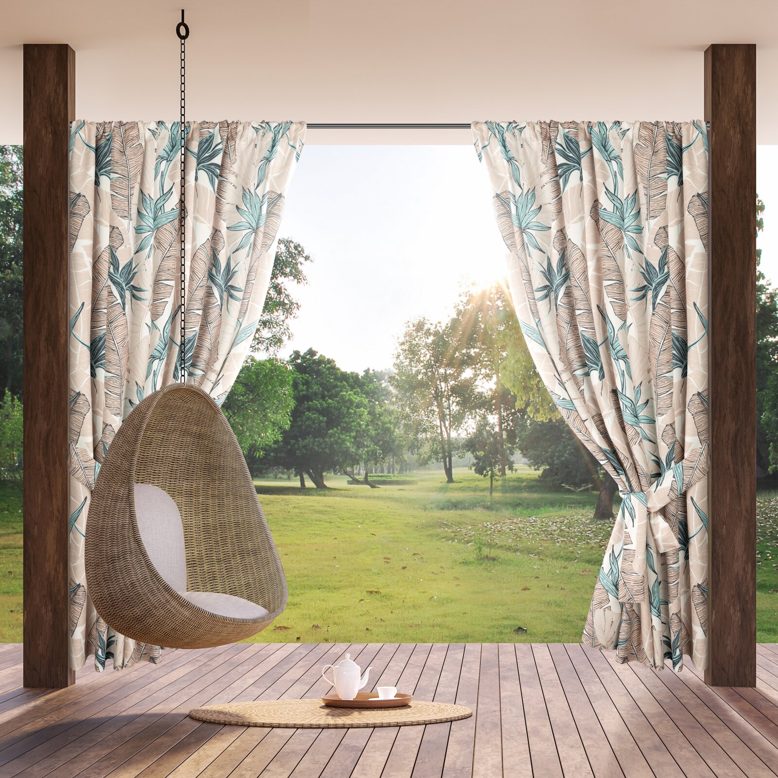 Záves 155x200 cm vodoodolný polyester béžový zelený na tunel GARDEN