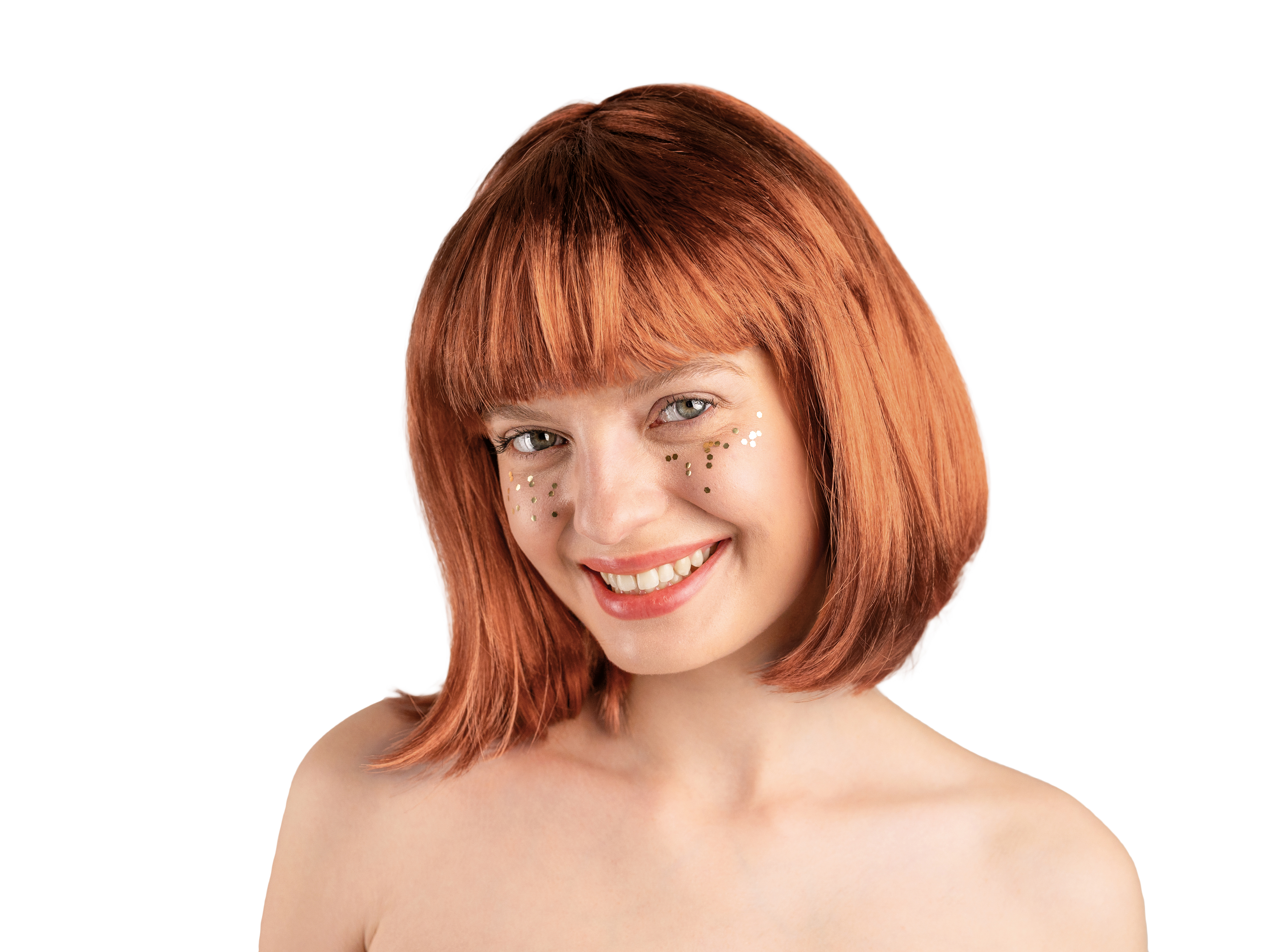 Parochňa Cleopatra zázvorová, stredne dlhé vlasy s ofinou