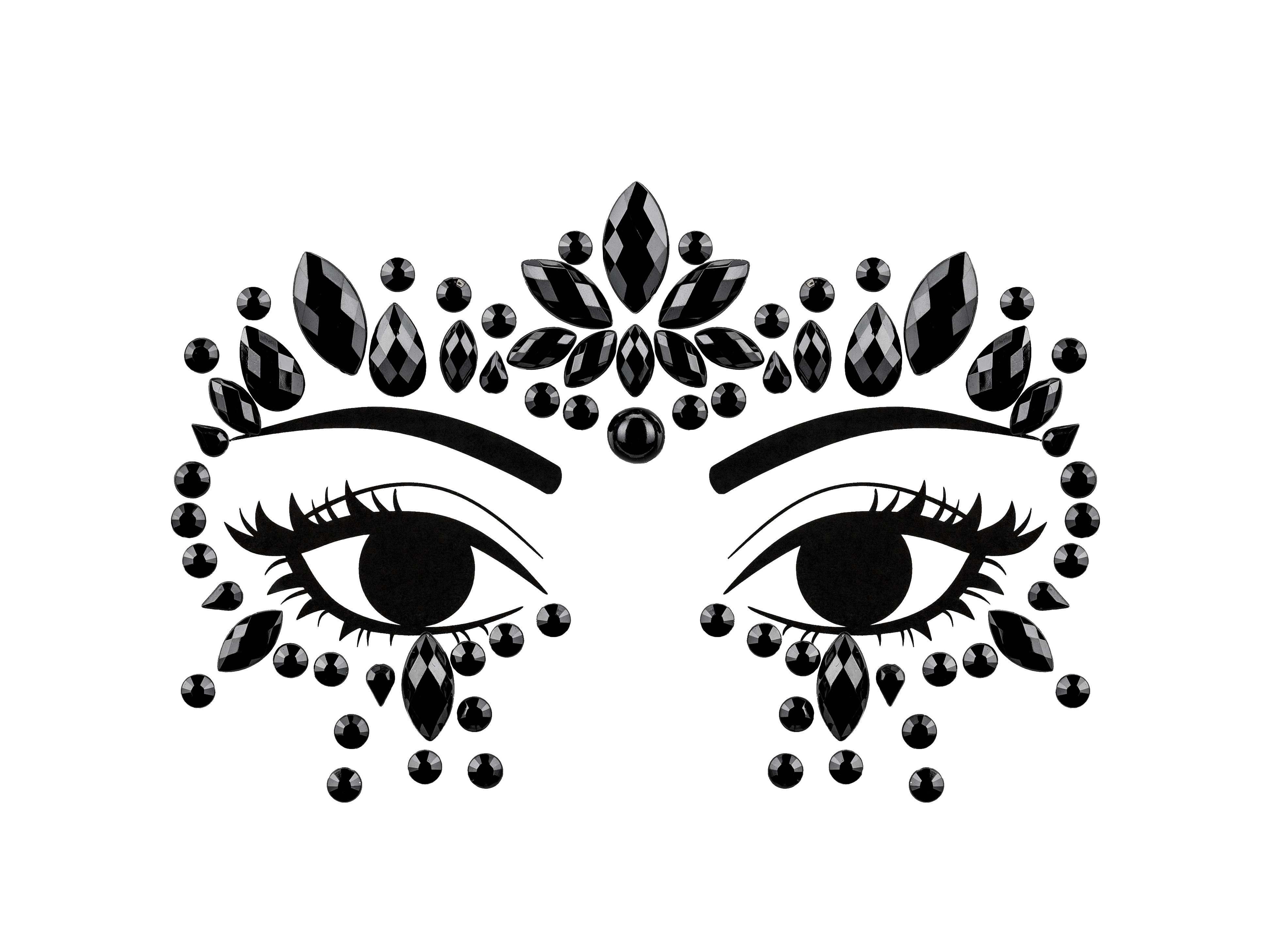 Samolepiace čierne kamienky na tvár 15x9 cm – festivalová dekorácia