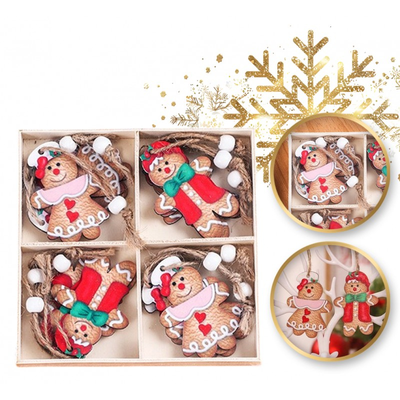 Sada drevených vianočných ozdôb Postavičky z perníka, 12 ks